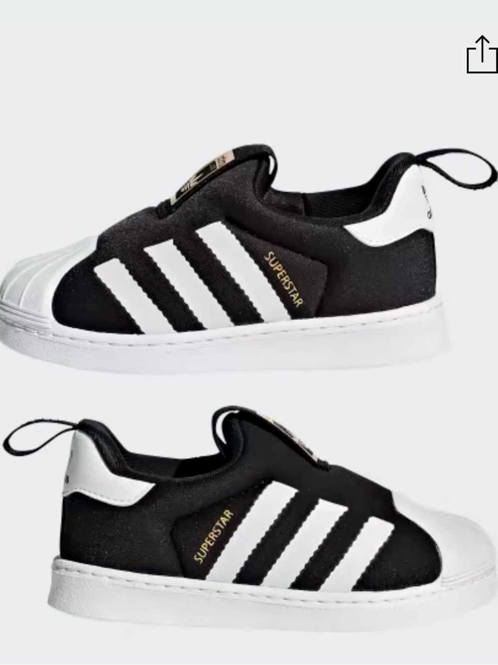 adidas Kids Superstar Slip-On Sneakers in Black and White with Gold Accent